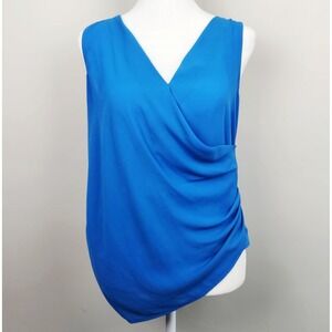 Bar III Asymmetrical Sleeveless Top Women's Size Small Blue Draped Side Chiffon